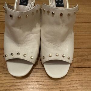 White House Black Market Cream Open-Toe Studded Leather Mules